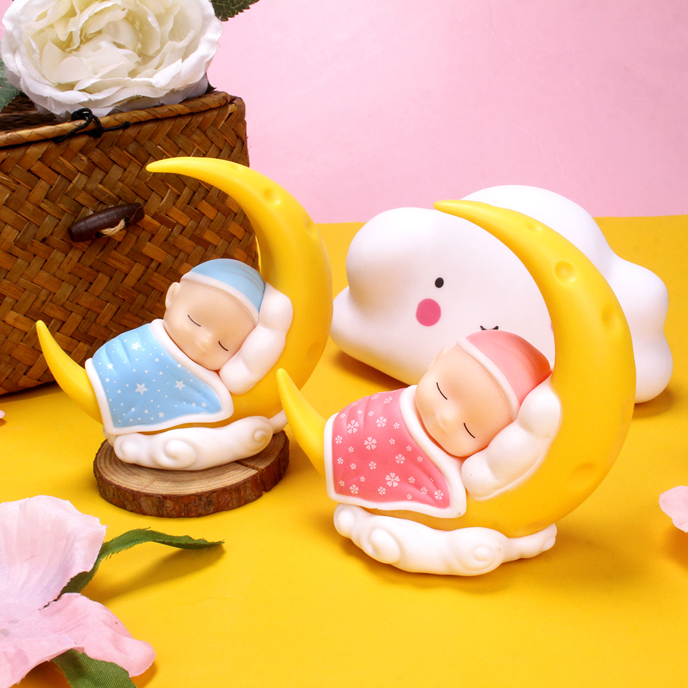 创意家居摆设 卡通盖被月亮睡眠宝宝 生日蛋糕装饰公仔玩偶摆件