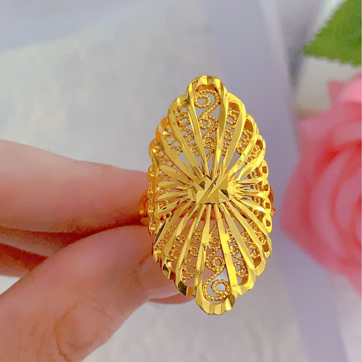 沙金戒指新品女久不掉色小众高级设计开口夸张真铜复古仿黄金配饰