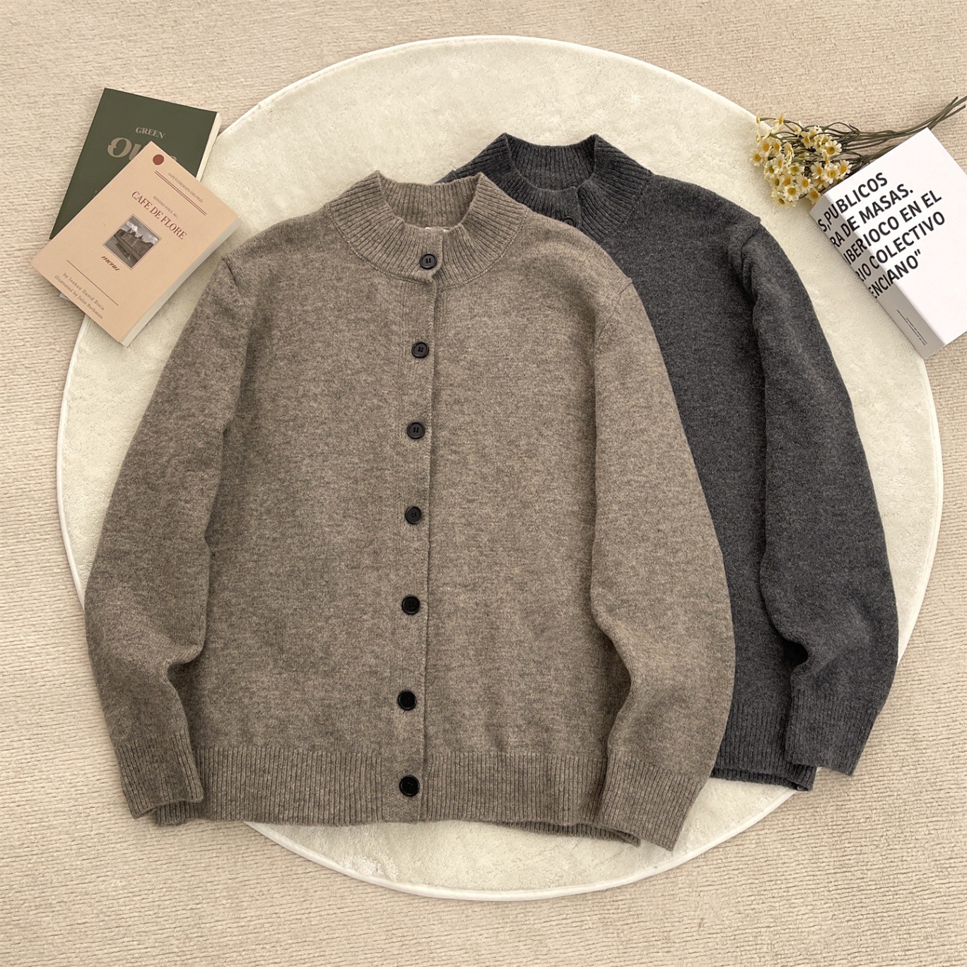 时尚半高领长袖针织开衫毛衣春季新款宽松显瘦休闲百搭保暖打底衫