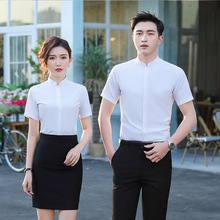 立领衬衫男女同款夏季白色短袖衬衣短袖个性中国风正装商务中山装