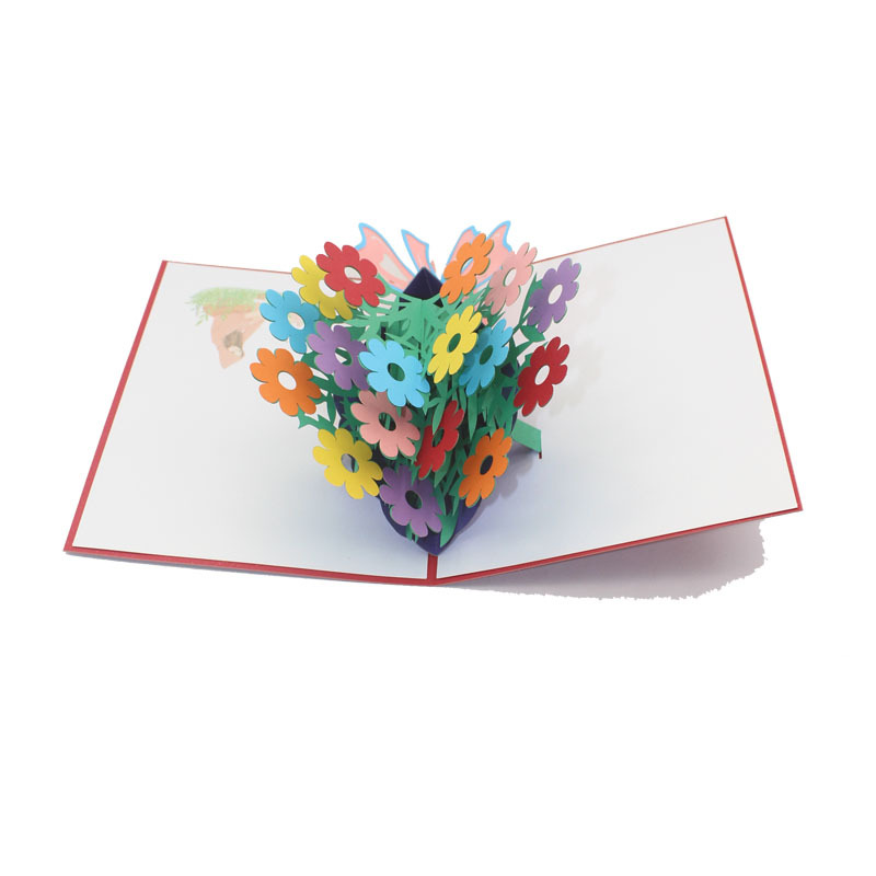 七色花3d立体贺卡生日礼物纸质工艺品摆件印刷雕刻定做工厂批发