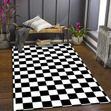 跨境棋盘格客厅地毯创意黑白格满铺卧室地垫网红同款沙发茶几垫