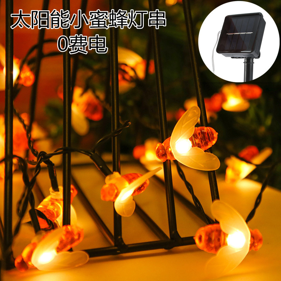 LED Solar Bee Lighting Chain Outdoor Courtyard Lawn Decoration Bee Shape Lighting Chain Christmas Day Light