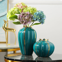 新款轻奢陶瓷花瓶摆件欧式客厅餐厅家具绿色装饰品摆件厂家批发