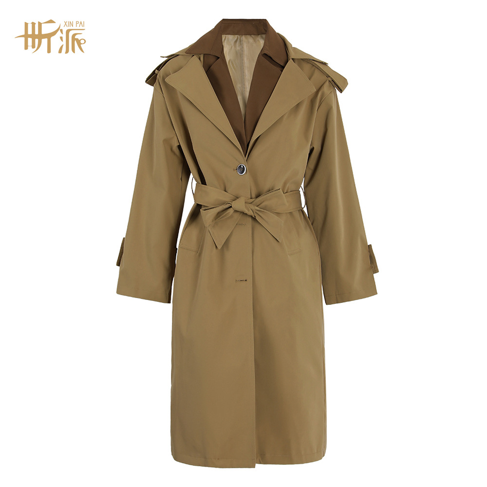 2024新款设计感春季拼色气质百搭长外套双门襟韩版休闲长款风衣女