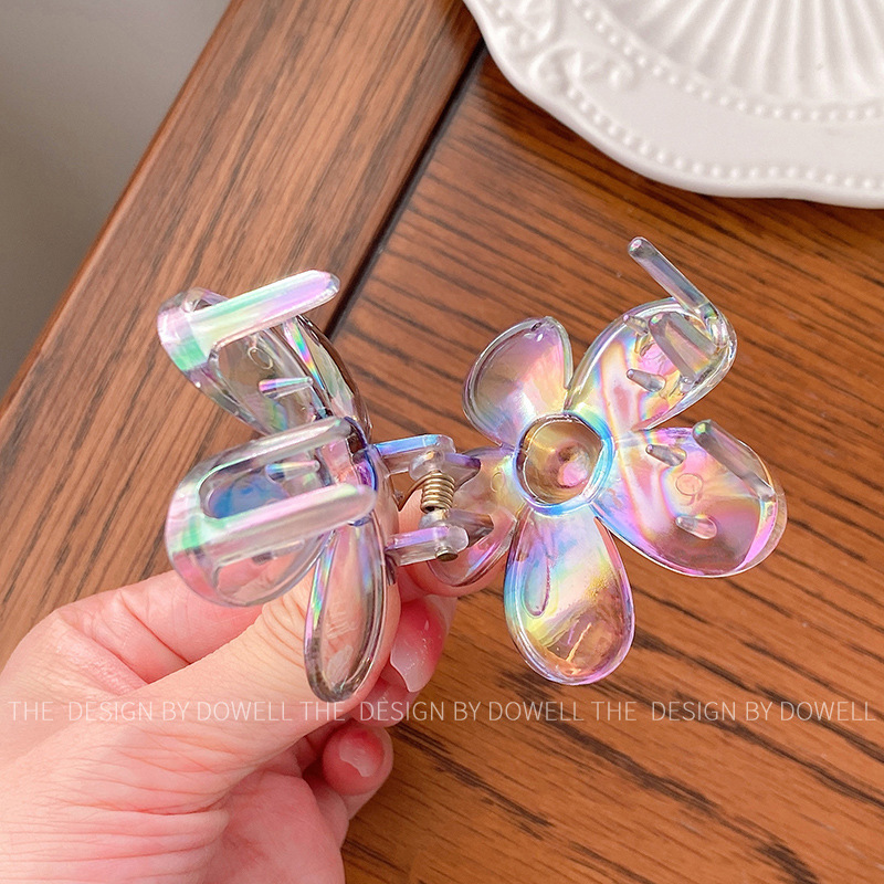 Duowei Ornament Korean Style Electroplated Colorful Transparent Grip Medium Flower Barrettes Simple Updo Ponytail Clip Hair Accessories