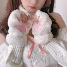 Kawaii Cat Claw Paw Plush Gloves Women Winter Warm Short跨境