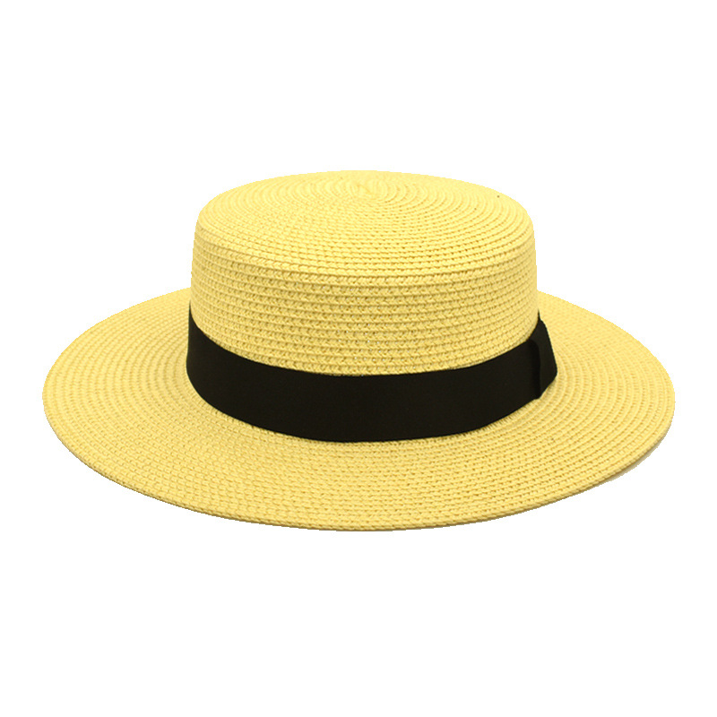 25 Colors Square Buckle Dome Panama Lafite Flat Straw Hat Summer Travel Sun Hat Beach Big Brim Top Hat