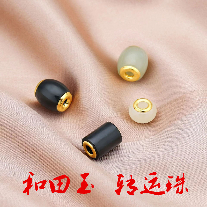 足金99金镶玉路路通吊坠项链女转运珠墨玉和田玉挂坠活动礼品代发