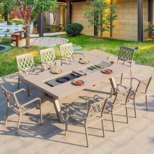 1W3户外桌椅电碳两用铸铝家用BBQ烧烤室外庭院露台花园全铝长餐桌