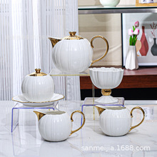 珠光釉塗金陶瓷壶亮光多彩面咖啡壶简约欧式冷水壶咖啡杯碟水壶