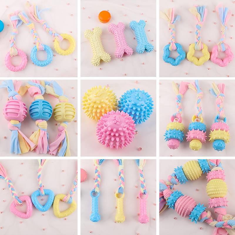 Dog Toy Ball Molar Rod TPR Material Tooth Cleaning Teddy Relieving Stuffy Small Dog Puppy Dog Bone Biting Head Stick Wholesale