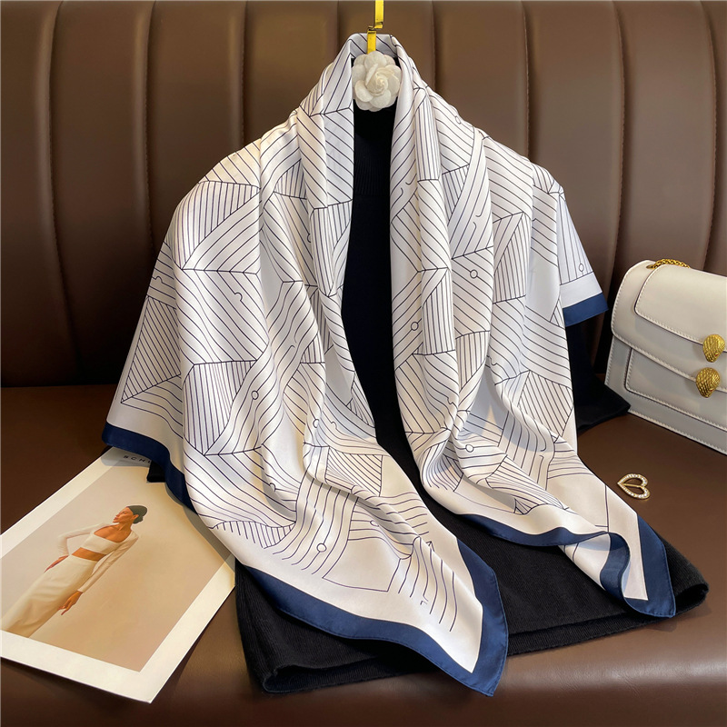 spring and summer new scarf 90cm large kerchief scarf twill geometric simple scarf women‘s all-matching graceful shawl