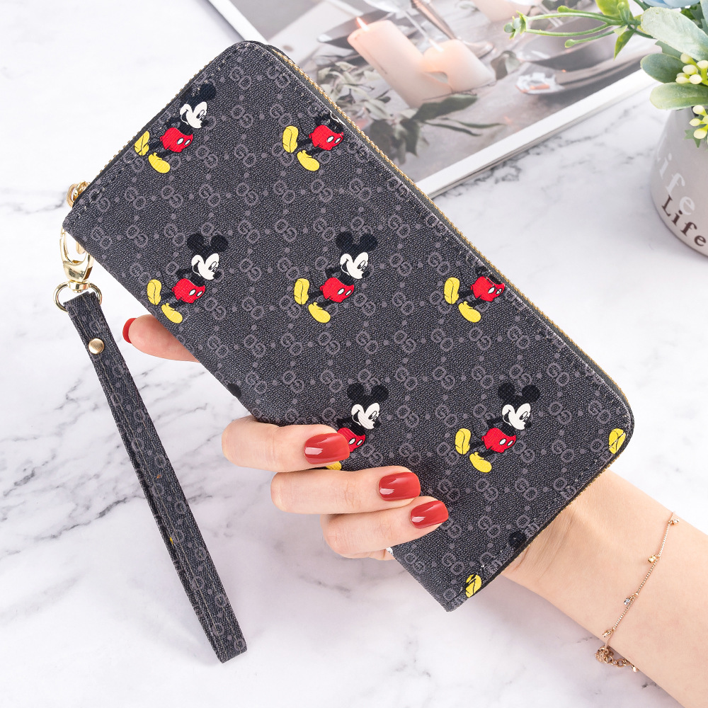 Women's Wallet Long Clutch New Fashion Mickey Zipper Lady's Wallet Card Holder Mobile Phone Bag Single Pull Double Zipper