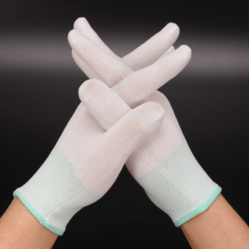 Wholesale 13-Pin White Nylon Labor Protection Work Yarn Knit Breathable Elastic Wear Resistance Close to Hand Dust-Free Nylon Gloves