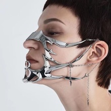 赛博朋克金属面具小众设计异形流体机械风耳饰唇环可调节面饰男女