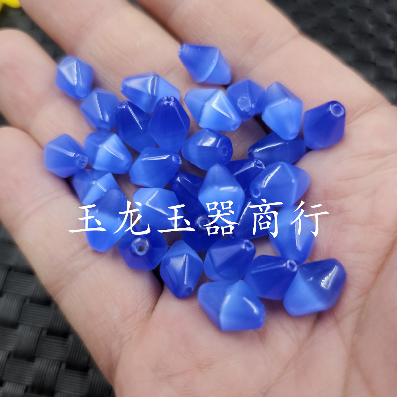8*12毫米猫眼石米珠玉石散珠海蓝青提绿橘红咖啡色色路路通饰品珠