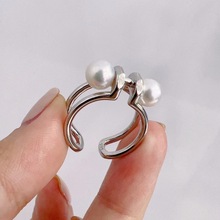 国内精工 DIY珍珠配件 S925纯银珍珠戒指空托 时尚款 配7-8mm圆
