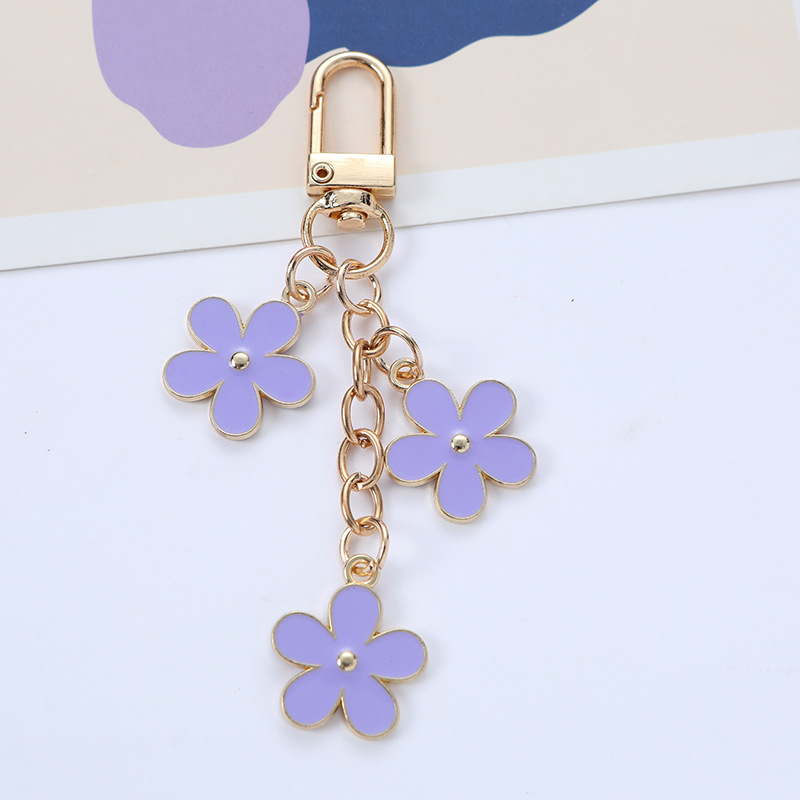 New Ins Colorful Flower Keychain Pendant Creative Diy Alloy Double-Sided Small Flower Earphone Sleeves Bag Decoration