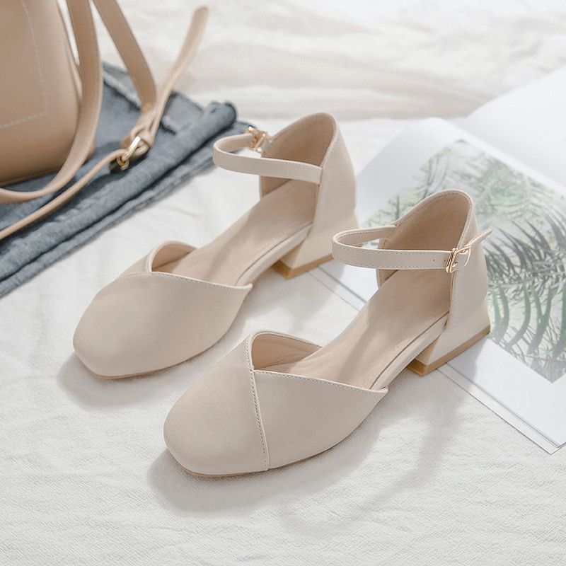 shoes tail closed toe sandals female fairy style 2023 summer new style chunky heel with mid heel single-layer shoes ins tide