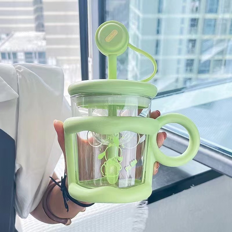 Ws Glass Water Cup Ins Niche Office with Tea Infuser Drinking Cup New Cup with Straw Blending Cup High Boron