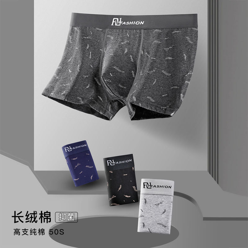 Men's Underwear Pure Cotton Graphene Fat Guy plus Size Boxers Breathable Mid Waist Printed Boxers Factory Direct Sales