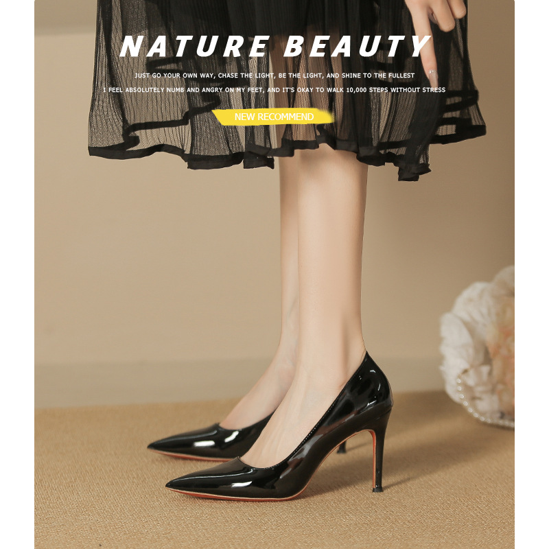 2025新款漆皮红底设计感高跟鞋女2024年新款不累脚气质细跟单鞋