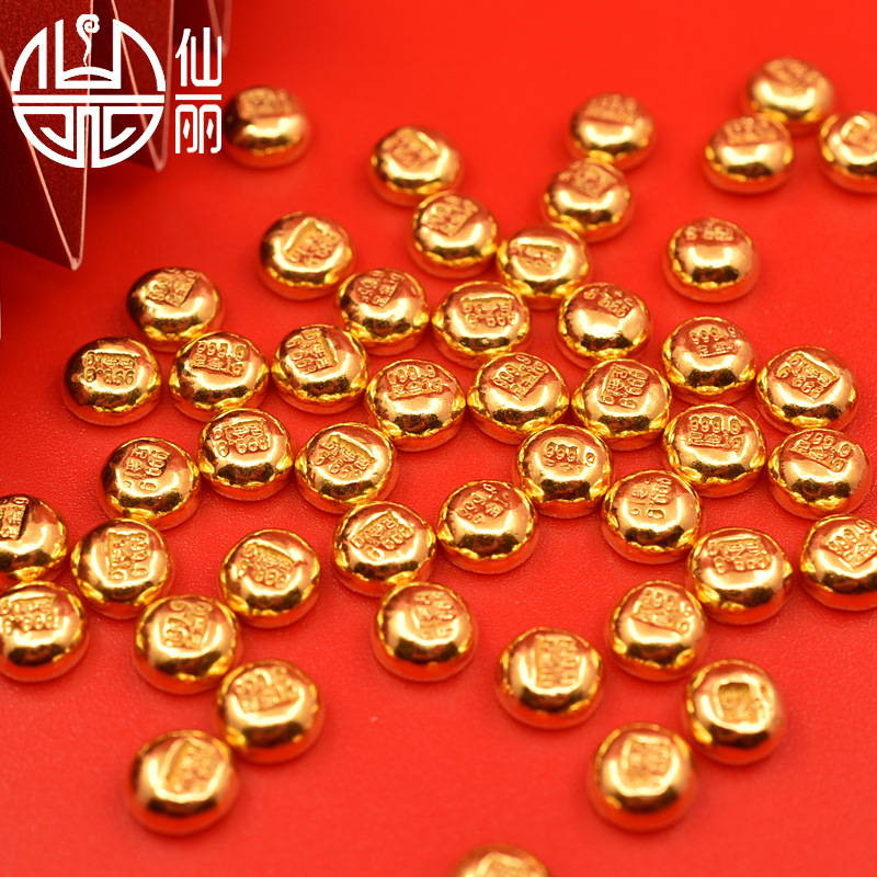 足金999小金豆子 黄金实心转运珠存金豆 网红直播同款3d硬金