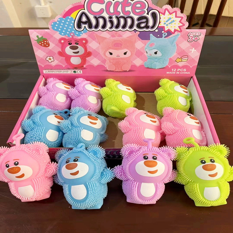 Luminous Hairy Ball Vent Cartoon Cute Bear Vent Squeezing Toy Children Stall Toys Factory in Stock Wholesale