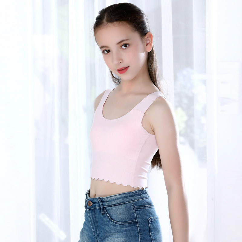 兰精莫代尔吊带女童文胸式抹胸打底小背心初中生青春期内穿胸垫