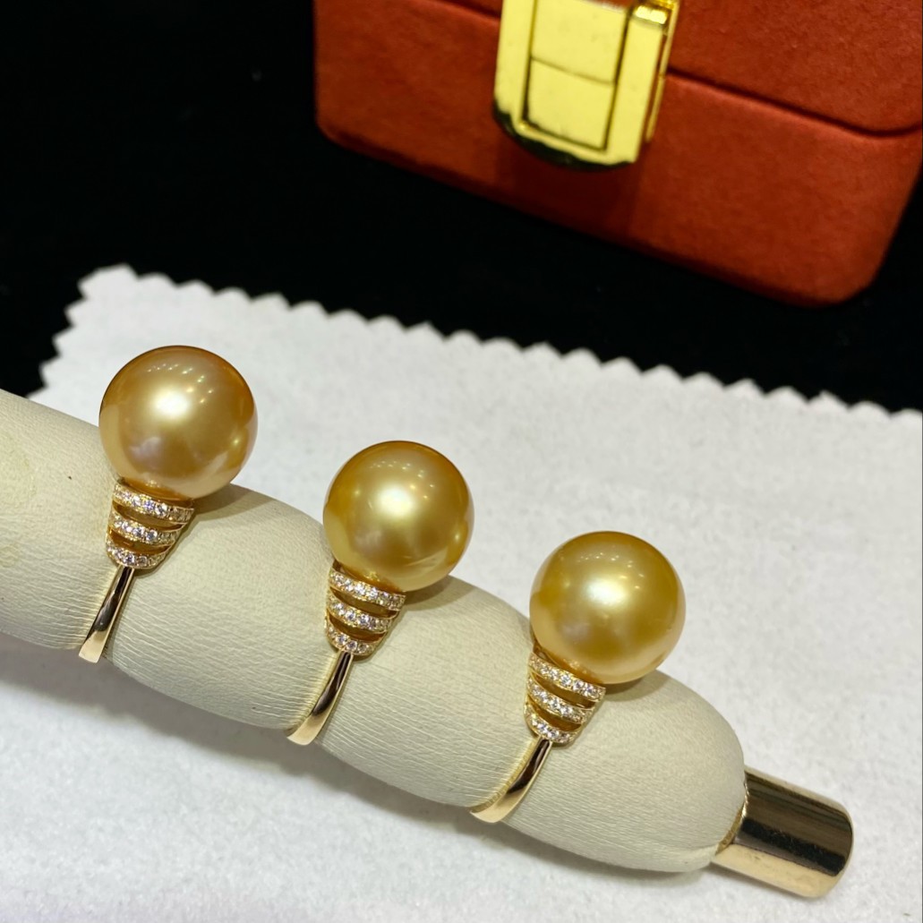 12-13海水珍珠南洋金珠g18k金戒指 浓金色泽颜色细腻厚金镶嵌成品