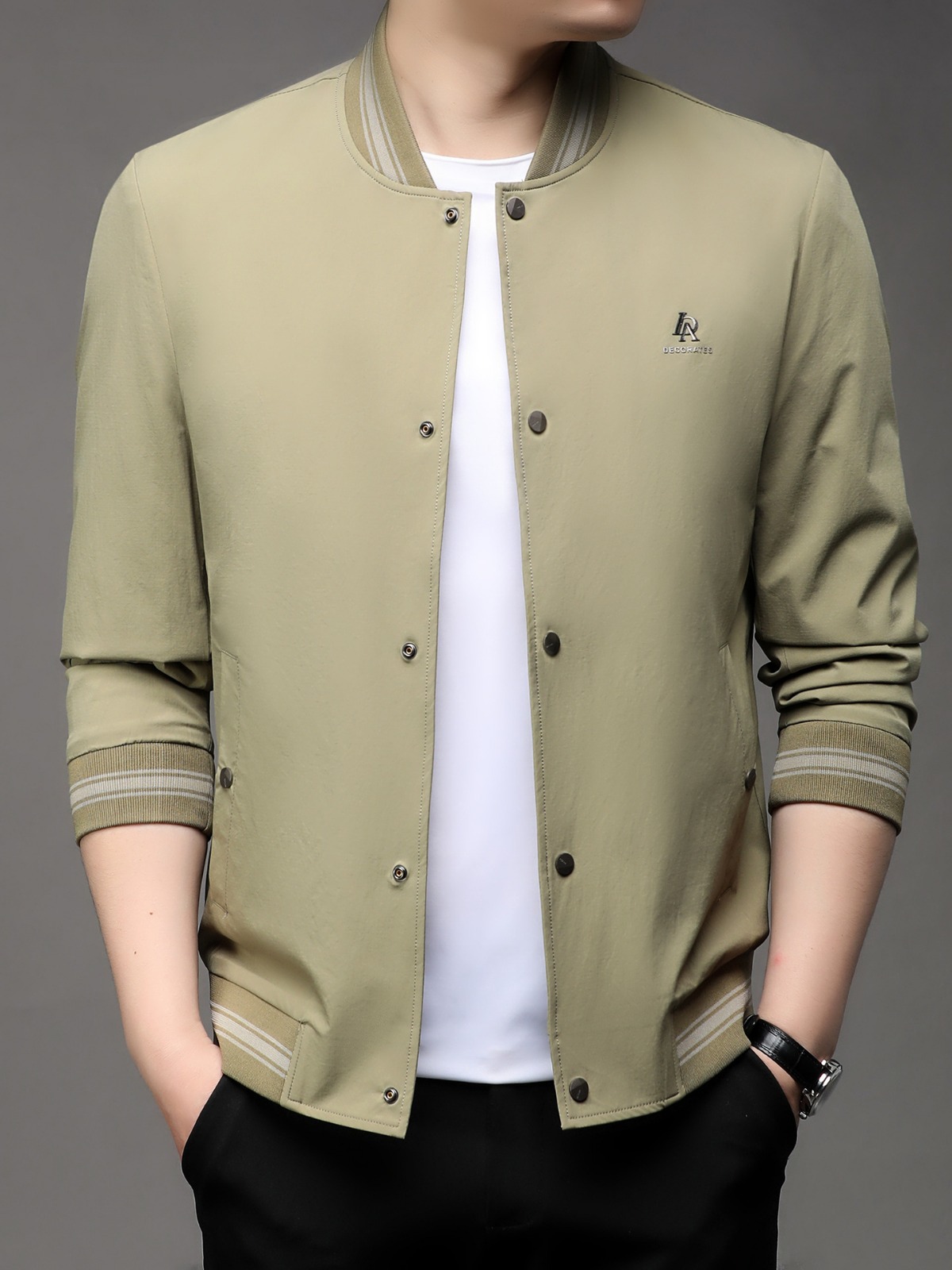 2024春季新款棒球领男士休闲夹克中青年爸爸装男装茄克上衣外套