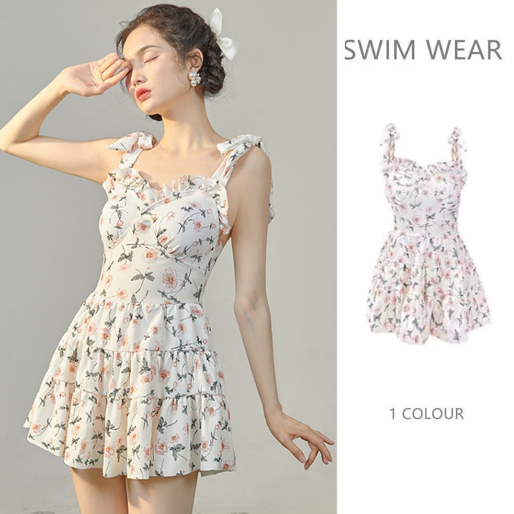 2023 new summer swimsuit women‘s one-piece sexy skirt small fresh floral belly covering slimming hot spring swimsuit