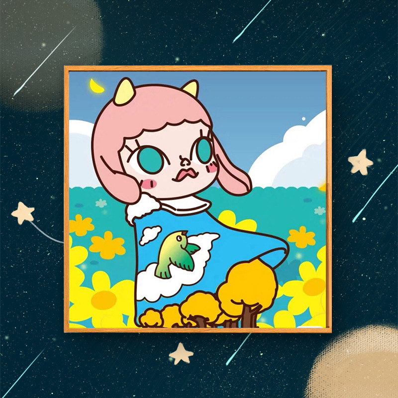 厂家diy数字油画手绘卡通q版 泡泡玛特系列礼物儿童装饰画20*20cm