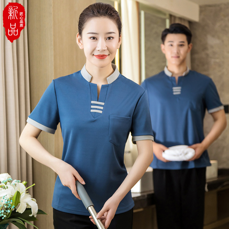 物业保洁工作服短袖夏季t恤女酒店客房售楼部医院阿姨大码pa套装