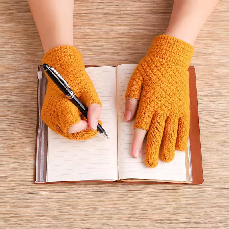 露大拇指食指两指保暖二指无指的漏手指头手套指尖男士女冬季工作