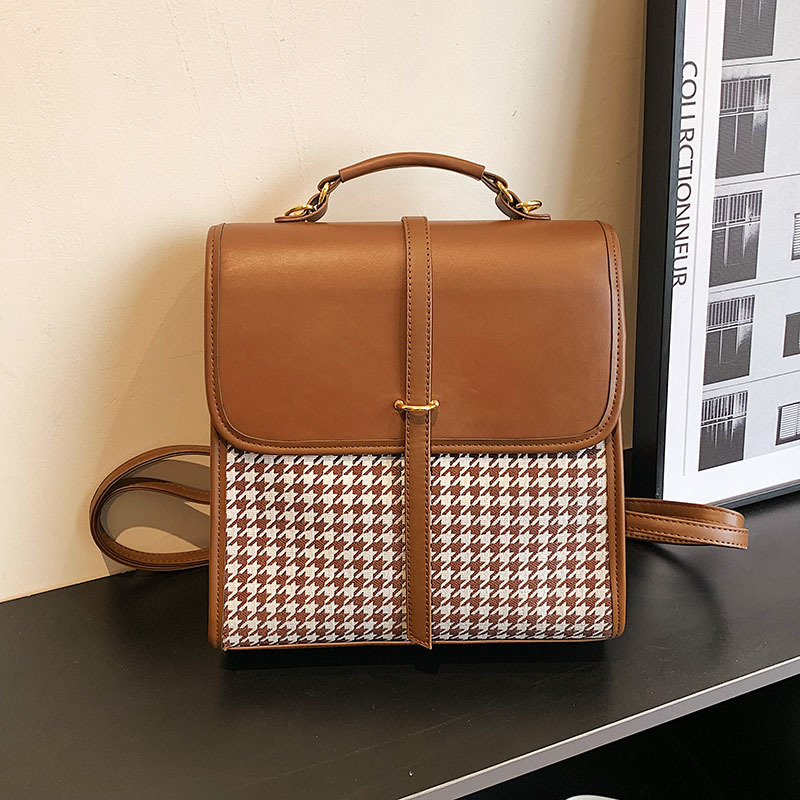 Student Schoolbag 2022 New Fresh Sweet Houndstooth Backpack Fashion Casual Handbag Shoulder Three-Purpose