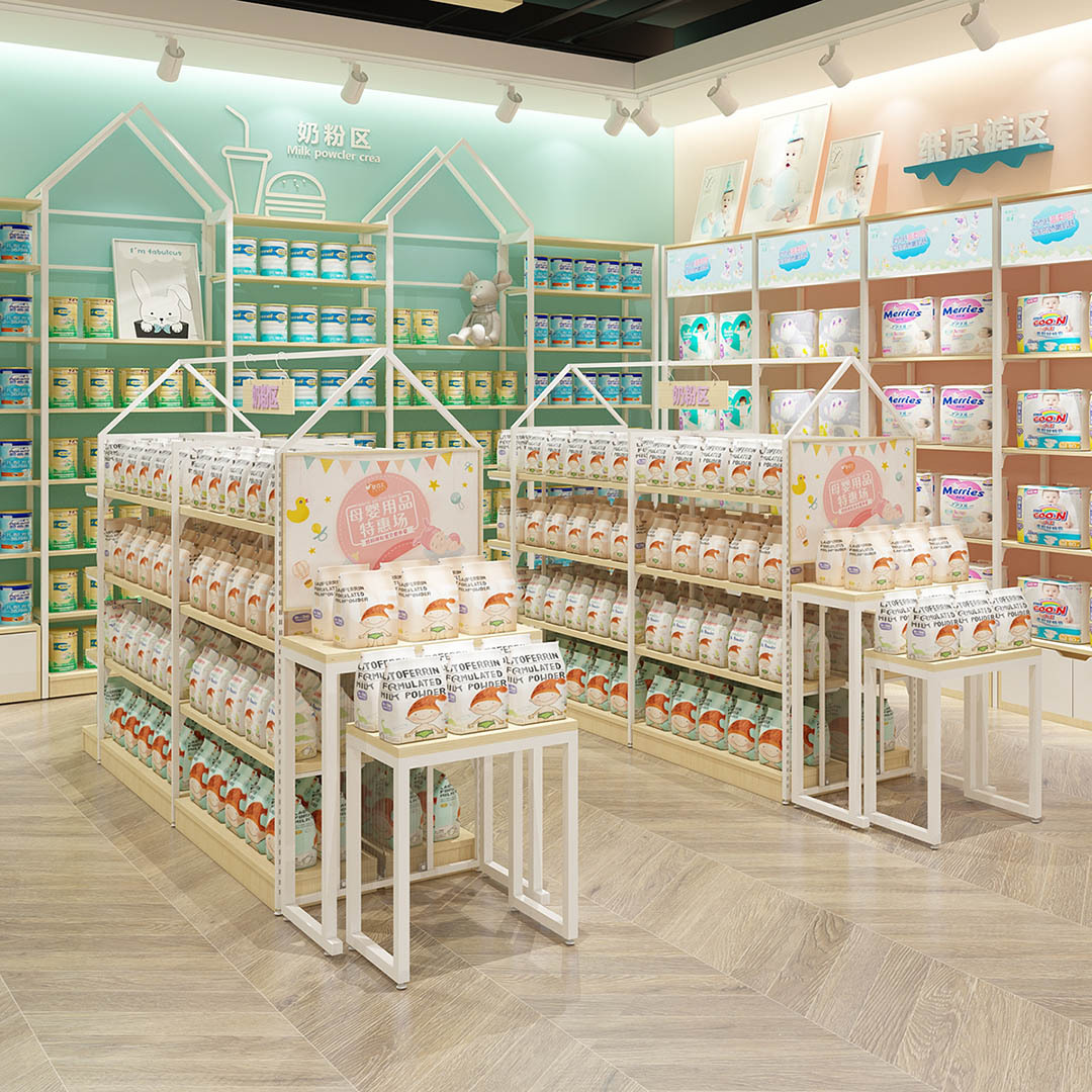 母婴店货架展示柜设计图多层双面玩具尿片裤奶粉童装店中岛柜