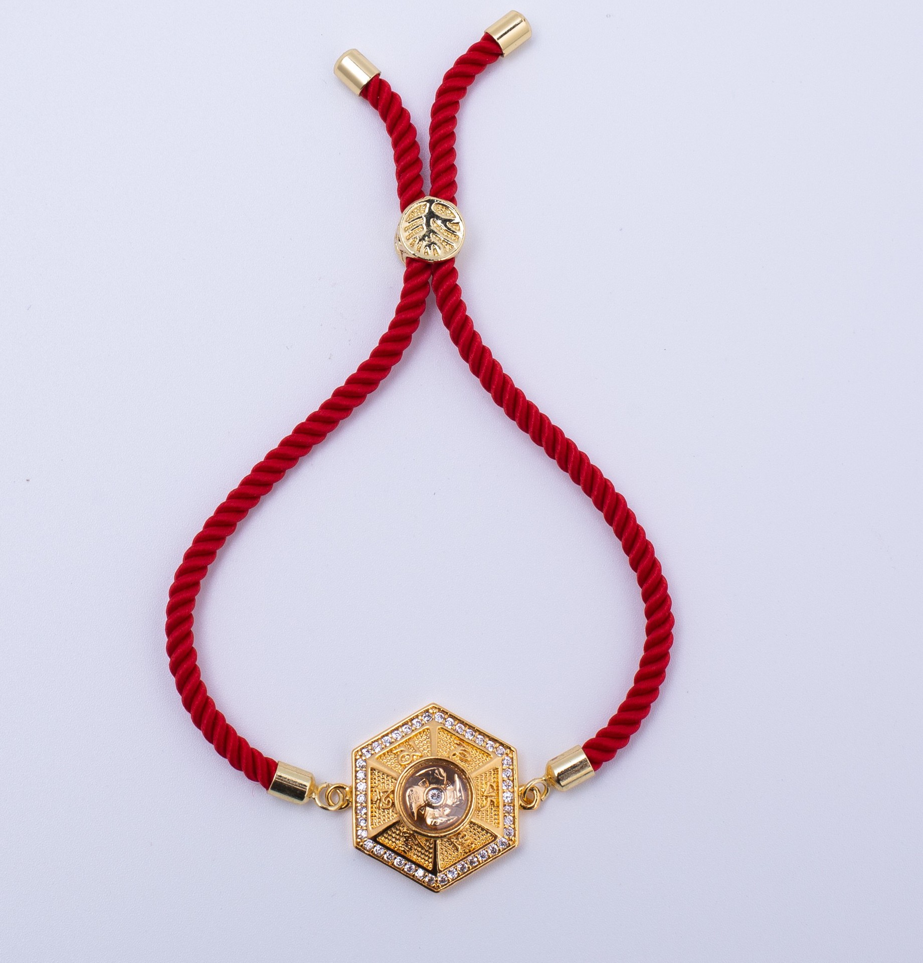 时来转动风车沙金黄金6字真言编织红绳手链3ddiy镀金饰品手链风车