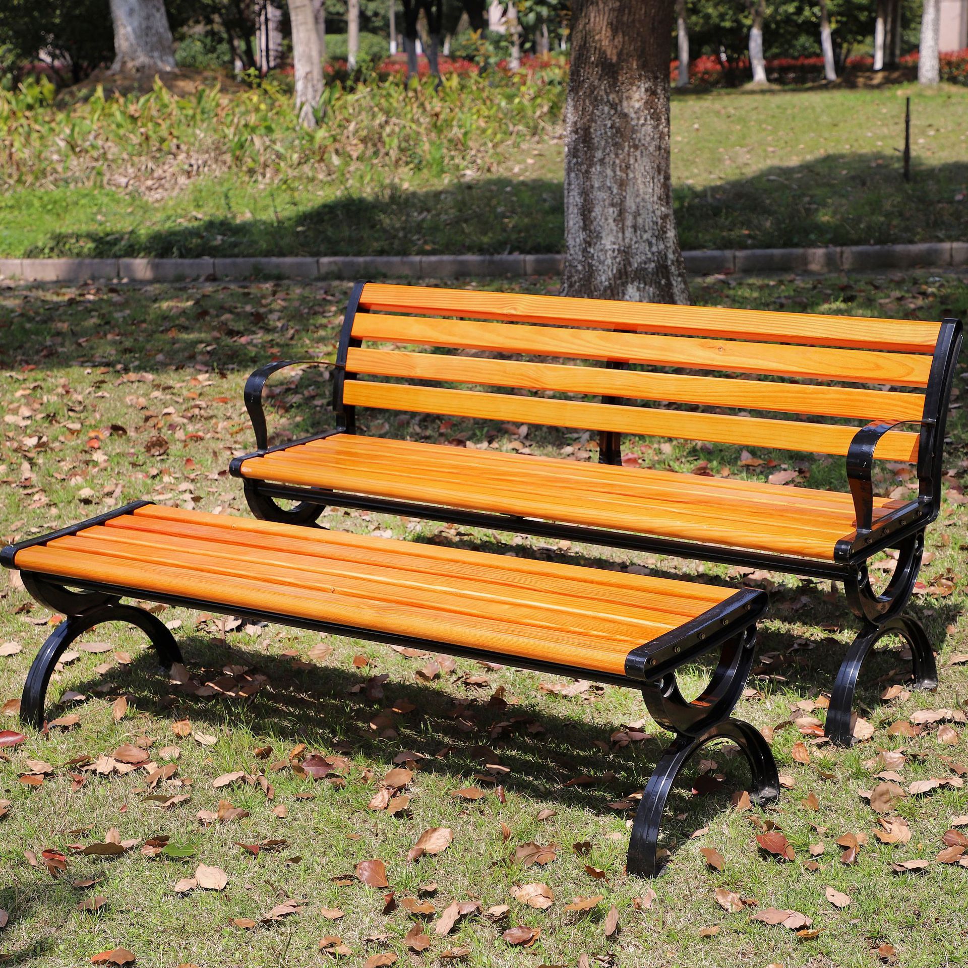 铸铝防腐木户外休闲椅子广场公园椅靠背椅室外长凳子庭院椅公园凳