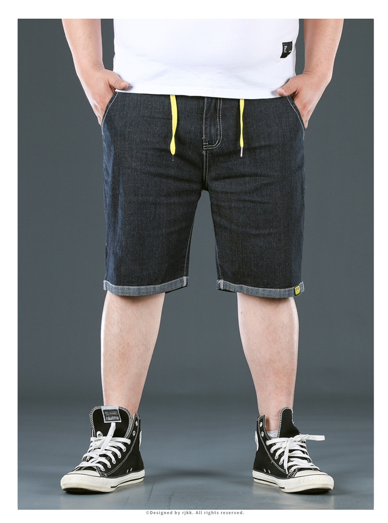 【有大码】夏季男士松紧腰弹力牛仔短裤 宽松中裤潮胖子100-300斤