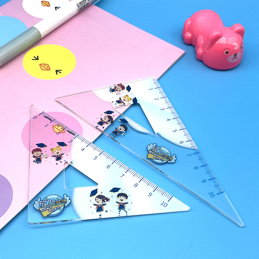 Acrylic Cartoon Advertising Ruler Student Four-Piece Set Custom Rulers Set School Supplies Custom Printed Logo