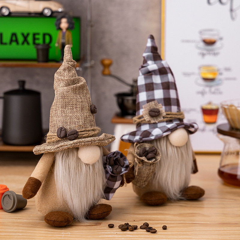 Haowei Cross-Border New Arrival Home Decorations Coffee Faceless Doll Dwarf Decoration Holding Coffee Beans Rudolf Doll