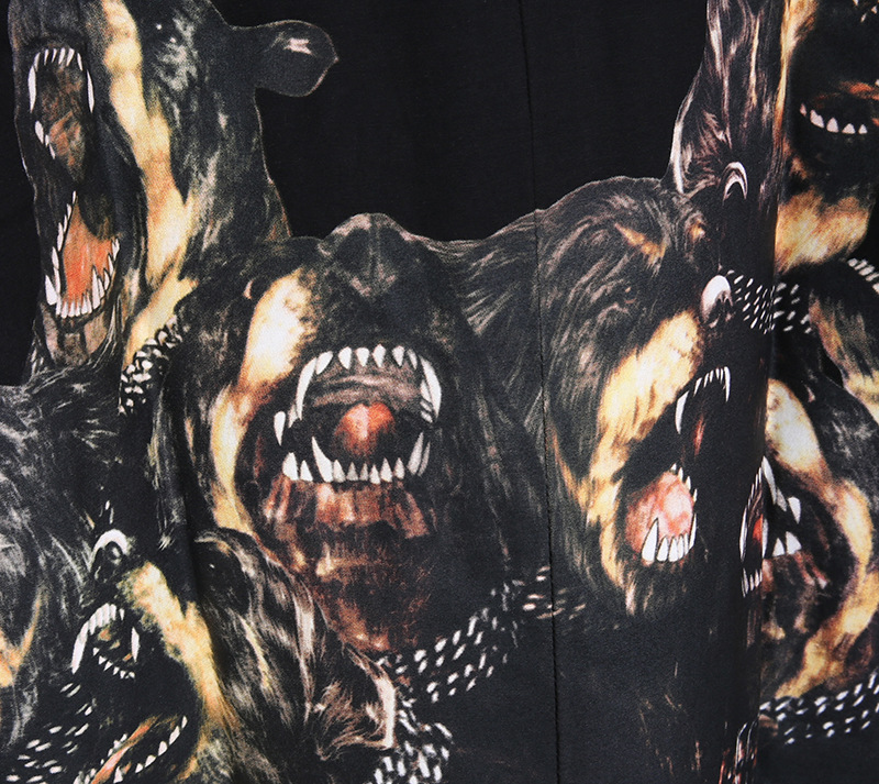 欧美街头时尚潮牌ins风情侣学生恶狗群3d高清印花纯棉宽松长袖t恤