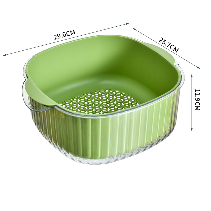 Washing Basin Drain Basket Kitchen Double Layer Vegetable Washing Basket Filter Washing Fruit Scoop Washing Vegetables Basin Fruit Plate Multifunctional