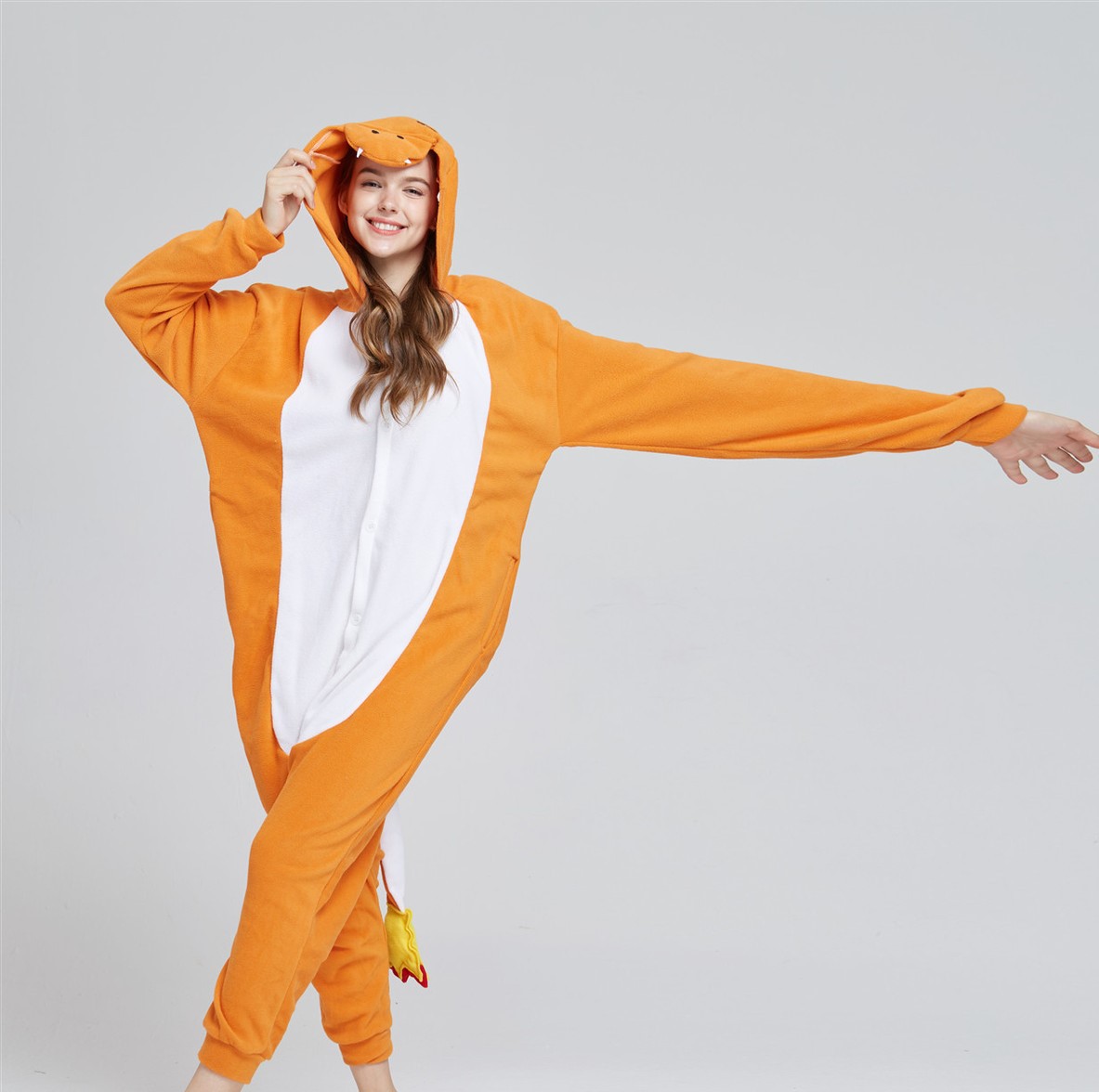 专供亚马逊卡通动物连体小火龙梅花鹿情侣家居服睡衣摇粒绒批发