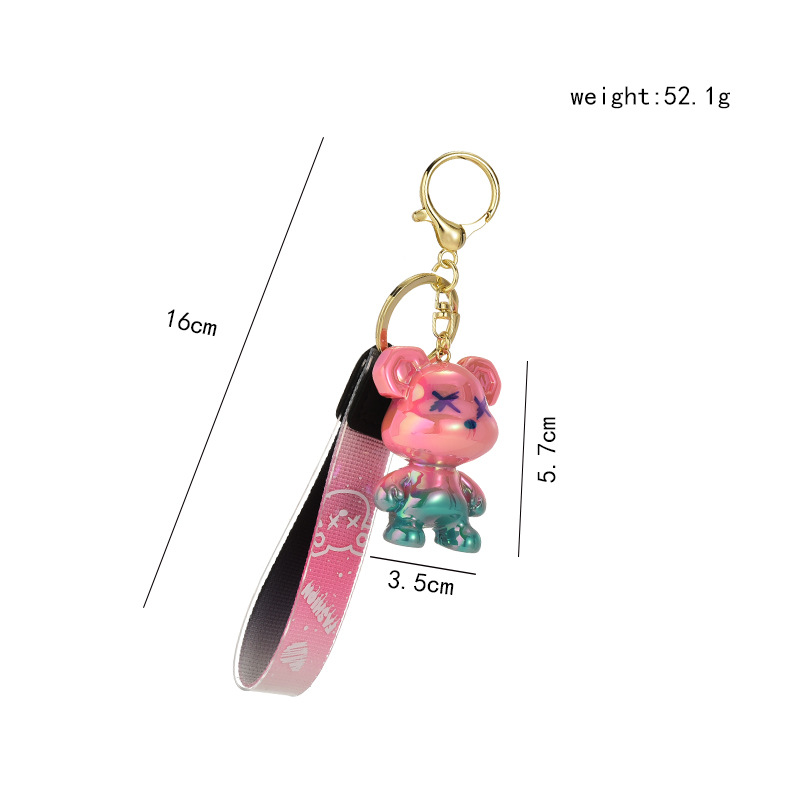 Creative Cartoon Resin Gradient Color Graffiti Bear Keychain Fashion Trend Key Chain Lovely Bag Hanging Ornaments Wholesale