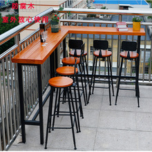 北欧阳台吧台桌家用靠墙长条桌室外防腐木高脚桌实木吧台桌椅组合