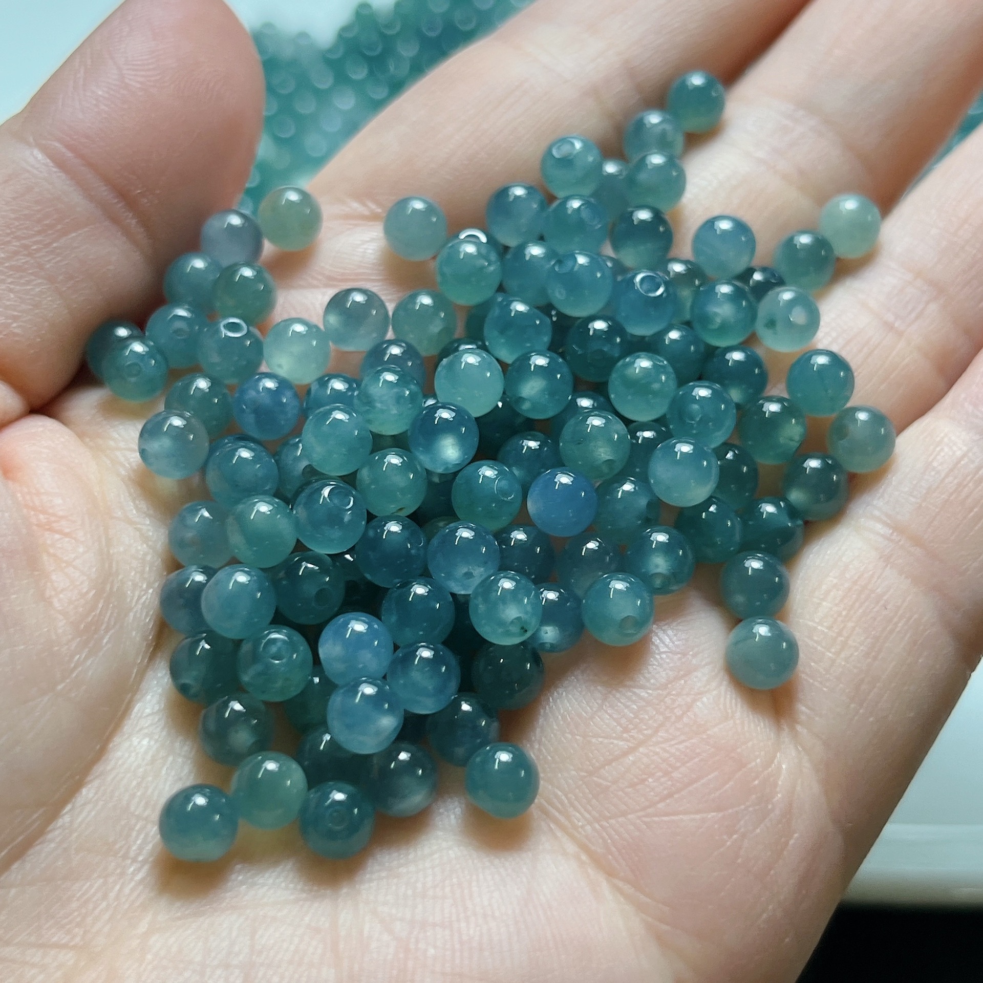 天然 蓝水料a货翡翠 全孔圆珠散珠冰种diy珠子玉珠串手链项链配珠