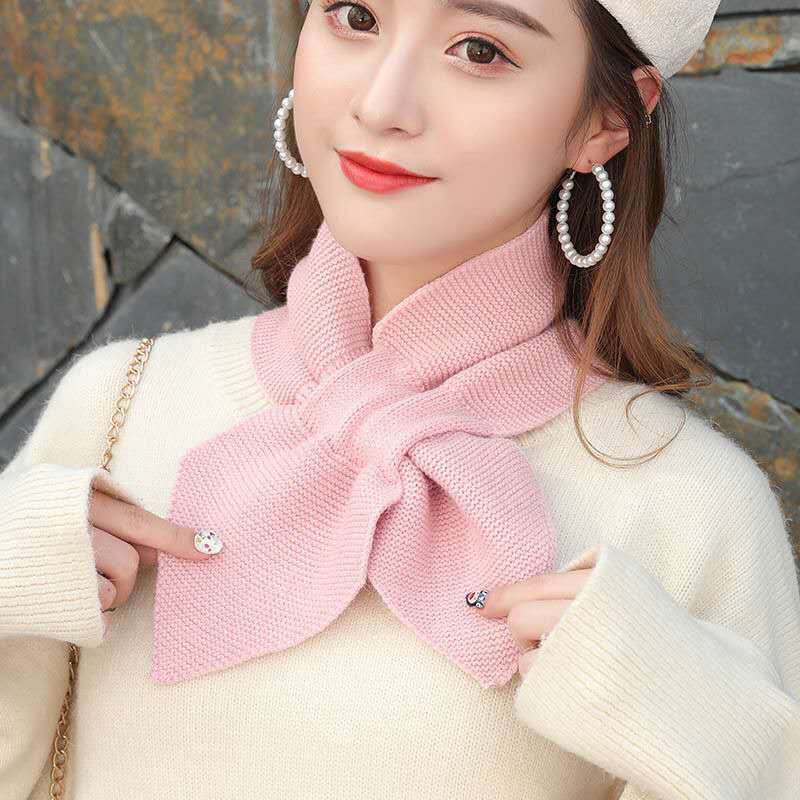 韩版针织小围巾女秋冬交叉蝴蝶结鱼尾型百搭装饰毛线围脖晚晚